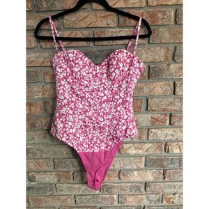 New ZARA PINK FLORAL fitted BODYSUIT Women's MEDIUM Corset White‎ Flowers